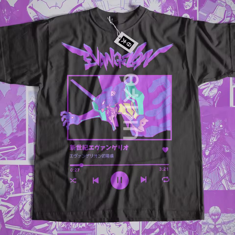 Neon Genesis Evangelion Anime Vaporwave Printed T shirt Men's and Women's T shirt Men's Top Sports T shirt 2026 Summer New Tee