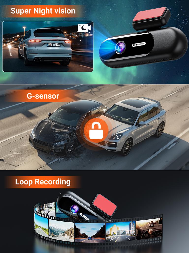 Dashcam for Cars 4K UHD Recording Car Camera HDR Night Vision Video Recorder Builtin WiFi 24H Parking Monitoring Car Accessories