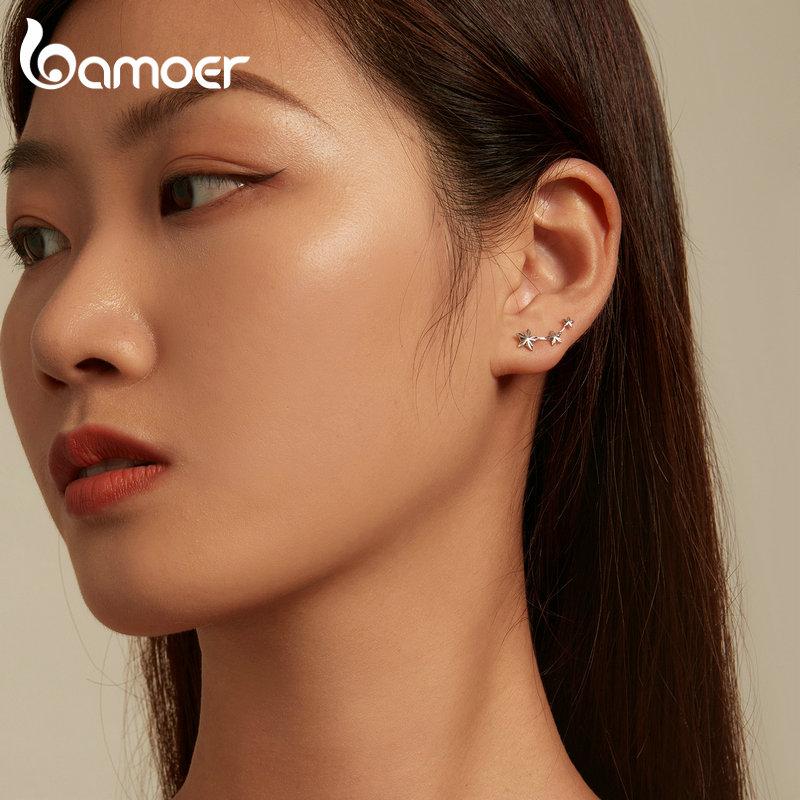 Женские серьги BAMOER из стерлингового серебра 925 пробы с блестящими цирконами и простыми звездами, ювелирные изделия