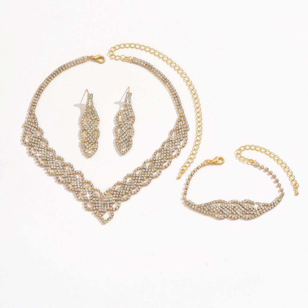 Ожерелье, серьги, браслет из трех частей, свадебные аксессуары для ужина со стразами