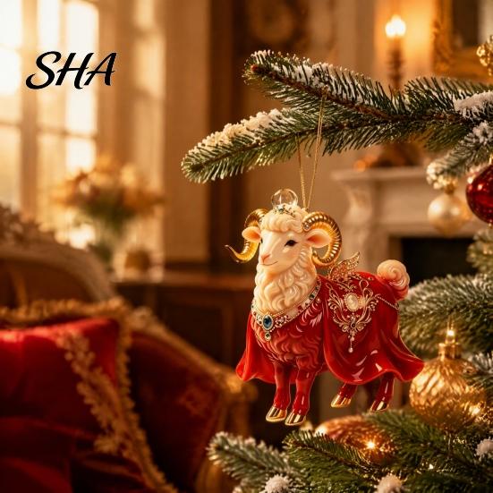 Winter Wonderland Party Supplies 2D Flat Christmas Sheep Hanging Ornament with Lanyard, Acrylic Custom Gifts Tree Pendant for Home Festive Decor
