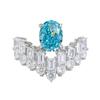 Luxury Open Ring with V Shape Crown Blue Zircon Ice Cut Design Elegant Pigeon Egg Glacier Blue Ring for Women