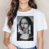 Spoof Mona Lisa Graphic Printed T-shirt Summer Women Casual Short Sleeve O-neck Streetwaer T Shirt Female Clothing White Tees