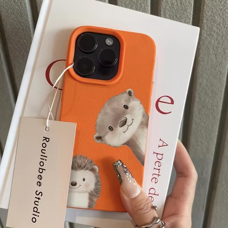 Милый чехол для телефона с узором из ежика и выдры для iPhone 17 Pro Max 16 Plus 15 Pro 14 13 12 11 XS XR 17Air Мягкий чехол с текстурой личи