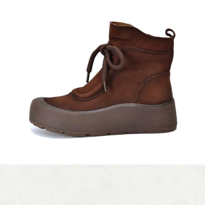 Johnature Ретро-ботинки из натуральной кожи с толстой подошвой, короткие, с круглым носком, женские, на плоской платформе