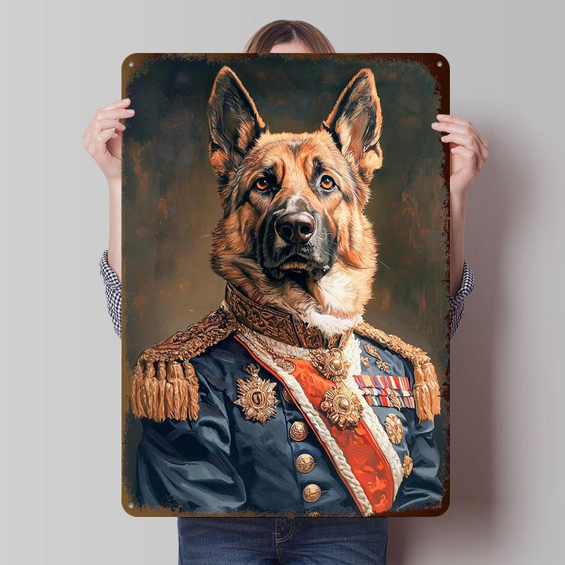 German Shepherd Royal Portrait Printing Poster Customized Retro Wall Art Vintage Metal Signs for Room Home Decorations House