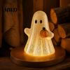 Cute Halloween Desk Accessory Cracked Ghost Figurine Light, Table Centerpiece, LED Light-up Party Centerpiece Holding Pumpkin Ornament for Home Mantel