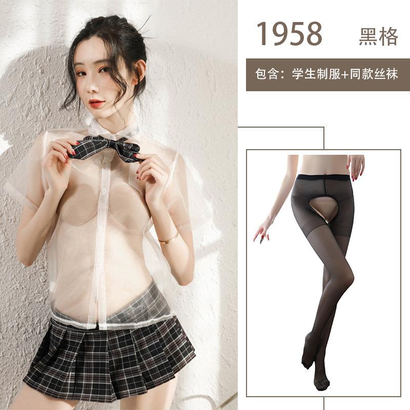Sex underwear uniform temptation perspective uniform bow plaid short skirt pure uniform suit temptation