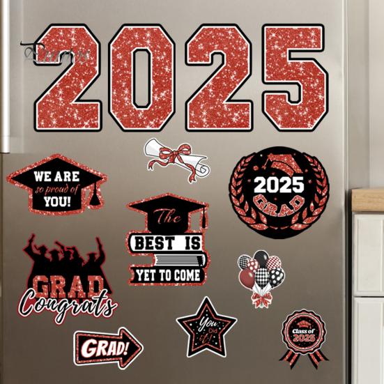 Магниты на автомобиль с надписью «Выпускной 2025» Поздравляем выпускников Магнитные наклейки Тематические магниты для декора гаражных ворот Холодильник