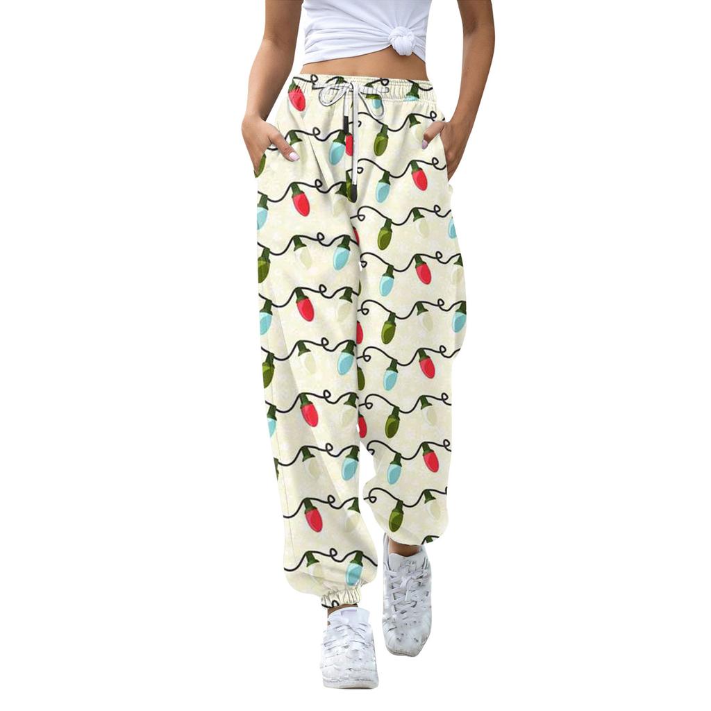 Women's Casual Fashion Christmas Printed Casual Sweatpants Elastic Waist Drawstring Pants