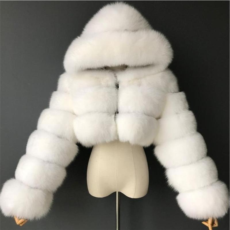 Женское модное зимнее укороченное пальто из искусственного меха, пушистая теплая короткая куртка с капюшоном на молнии, зимний топ, модные женские норковые пальто