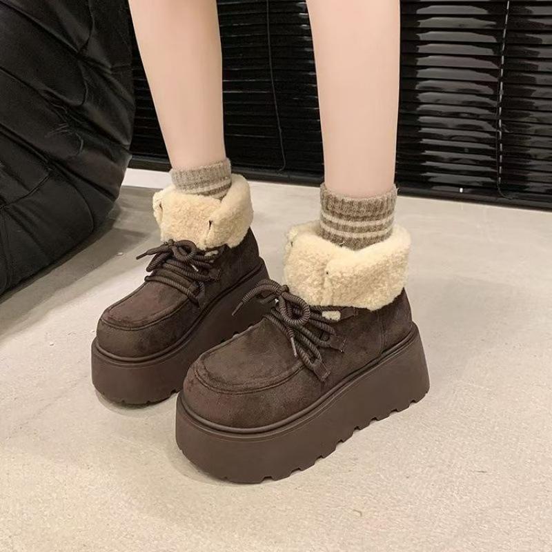 Женские меховые зимние легкие утепленные сноубутсы на толстой подошве из полиуретана, увеличивающие рост, нескользящие, износостойкие, повседневные спортивные хлопковые ботинки