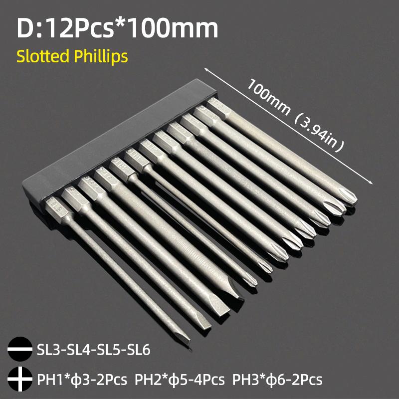 Набор магнитных отверточных бит с шлицевой головкой Phillips Torx, шестигранное сверло 1/4 дюйма, шестигранник 50/65/100 мм, стальная отвертка S2, ручной инструмент