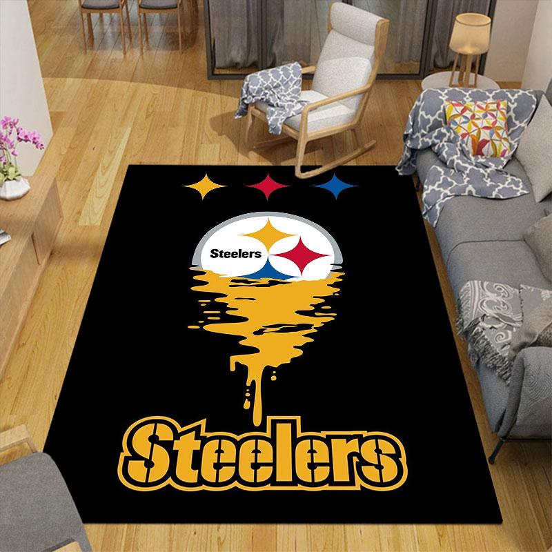 Steelers logo Flannel Printed Carpet, Home Sofa Decoration for Living Room & Bedroom, Non‑Slip Play Flannel Floor Mat for Game Room