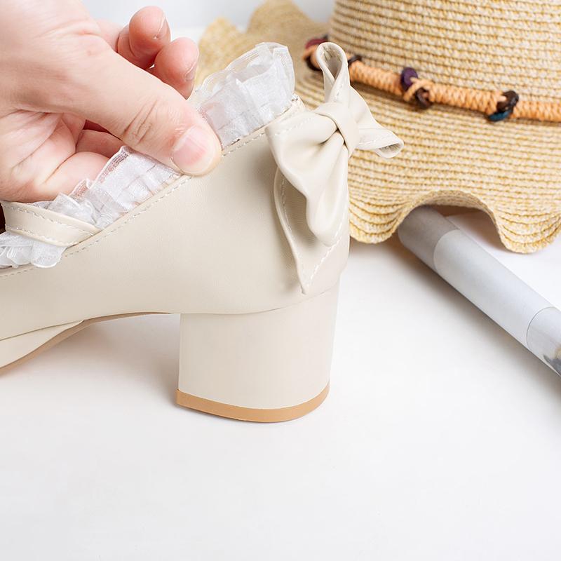 Свадебные туфли в стиле «Лолита» с оборками и бантом, кружевные, женские, на высоком каблуке, платье принцессы, розовое, большие размеры 34-48