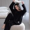 Пижама Женская Зимняя Полуфлисовый Комплект Черный Осень И Зима Флис Утолщенный Коралловый Флис Домашняя Одежда