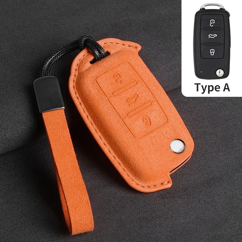 Suede Car Flip Key Case Cover Holder Keychain Shell for VW Golf 7 MK7 Tiguan MK2 for SEAT Ateca Leon FR 2 Ibiza for Skoda