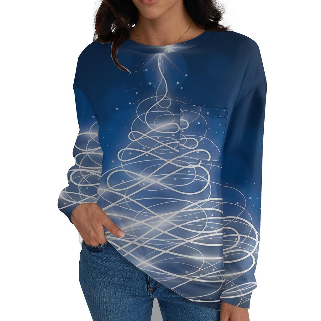 Женские рубашки с длинным рукавом, топы свободного покроя с круглым вырезом, повседневные осенние модные футболки, блузки с карманами, одежда