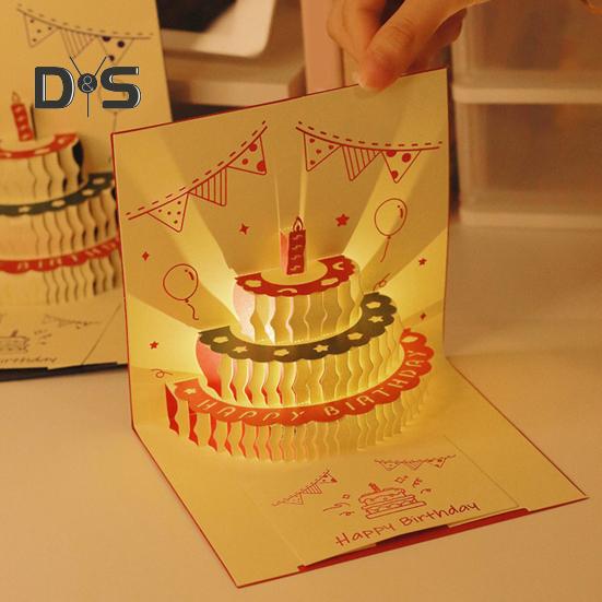 3D-открытка на день рождения, всплывающая поздравительная открытка с музыкальными огнями, открытка на день рождения с тортом для женщин, мужчин, детей, друзей