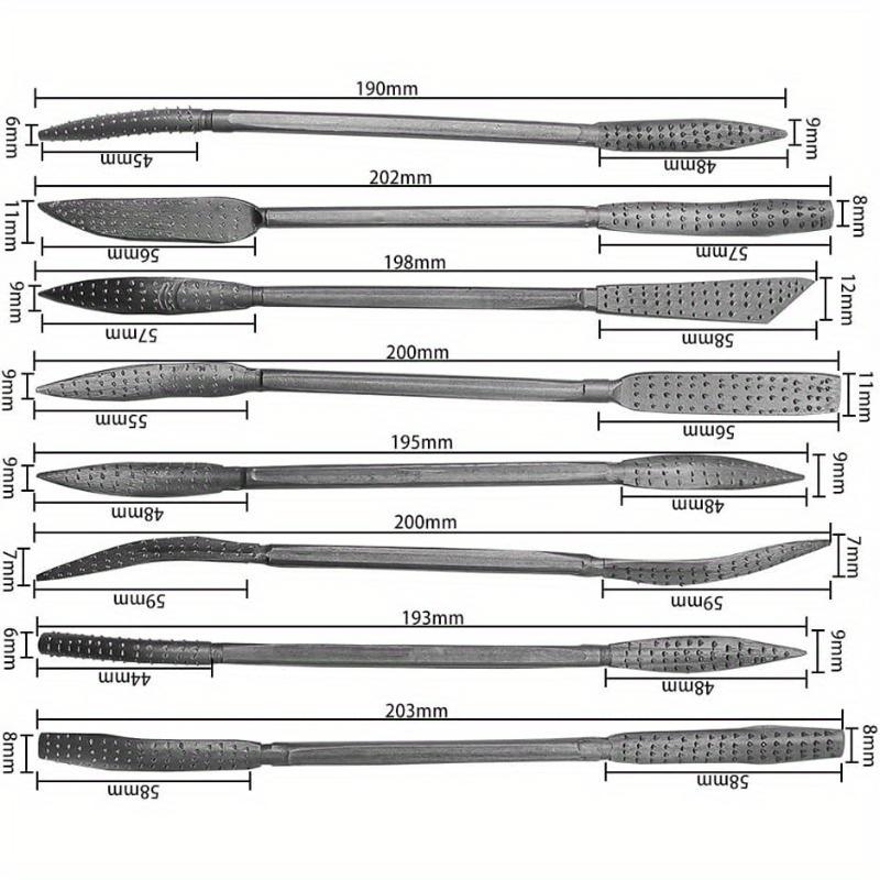 Набор из 8 напильников для рашпиля по дереву - Ассорти из напильников для рашпиля - Инструмент для обработки дерева