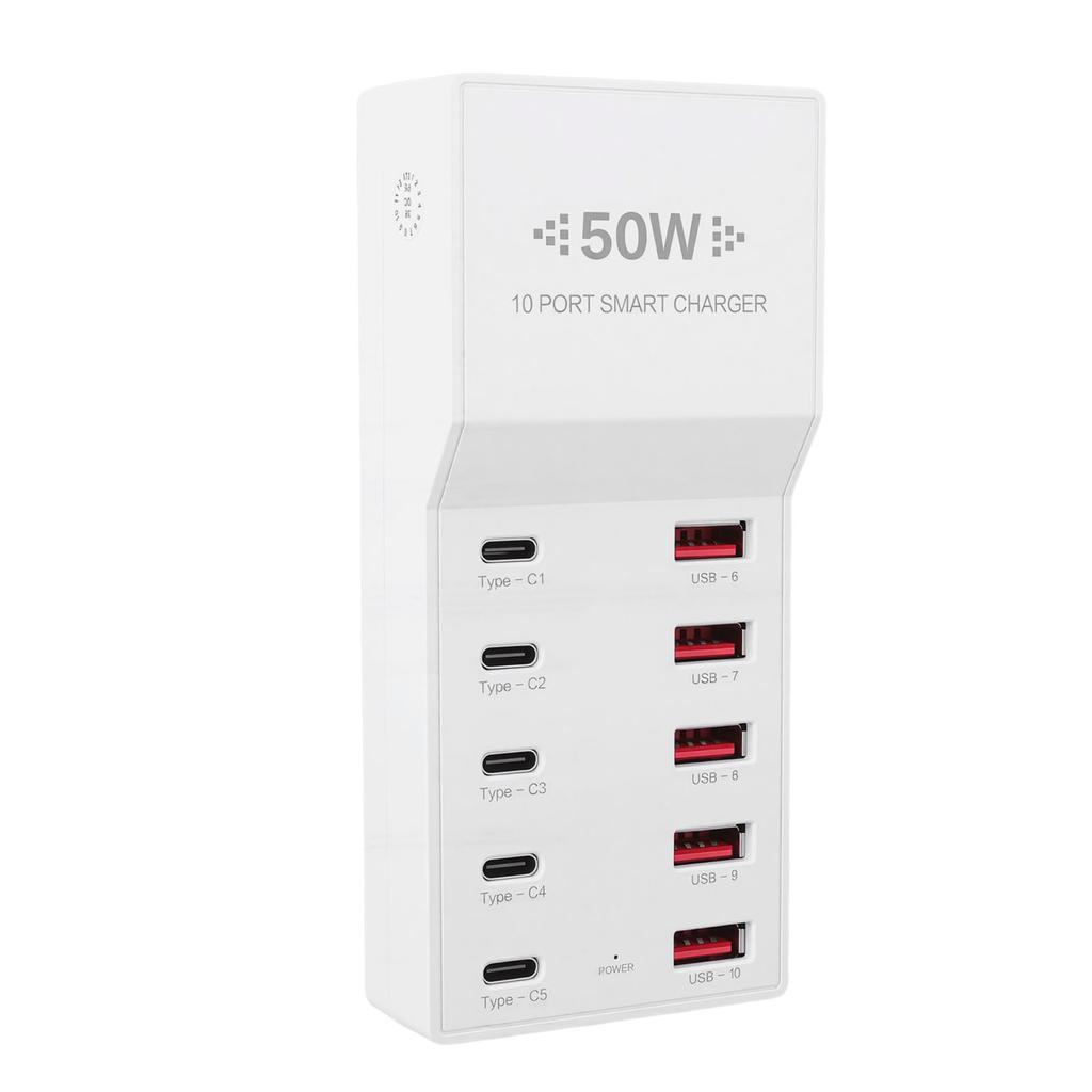 USB C Зарядное устройство 50 Вт USB Зарядная станция для нескольких устройств 10-портовый зарядный блок 5 USB-портов 5 портов Type C Штепсель США