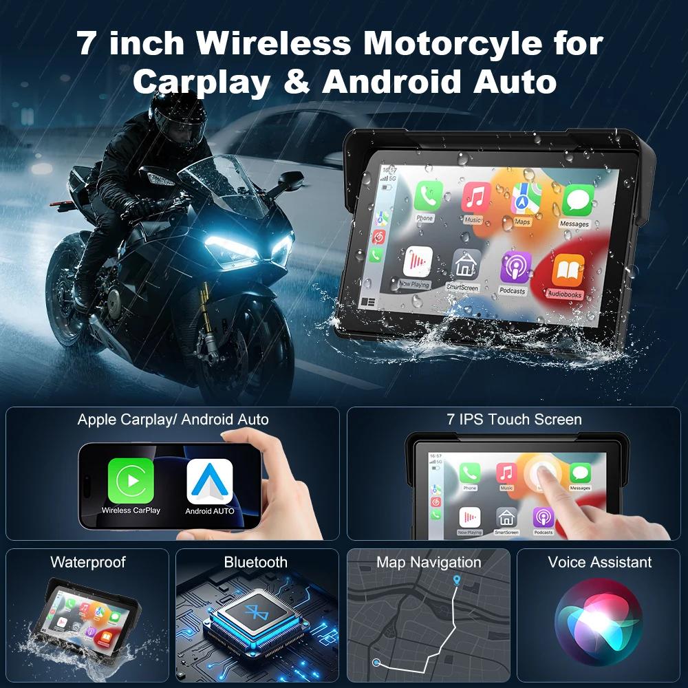 7" Motorcycle w/ Carplay Android Screen Dual Bluetooth Portable GPS Navigation