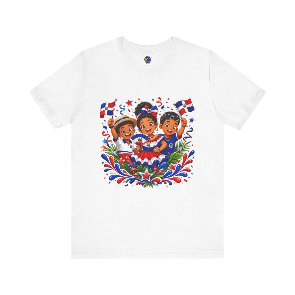 Children Waving Dominican Flags T-Shirt: Festive Celebration Graphic Tee