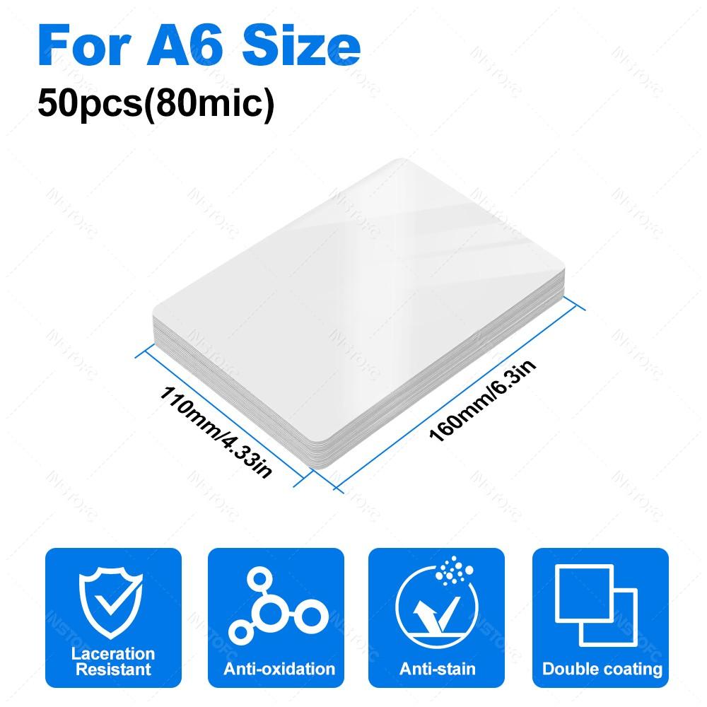 50 листов 80 микрон 3/5/6 дюймов Ламинирующая пленка ПЭТ ЭВА Пластиковая пленка для горячего ламинатора 3R 4R 5R A6 A5 A4 Для фото/документов/карточек/меню