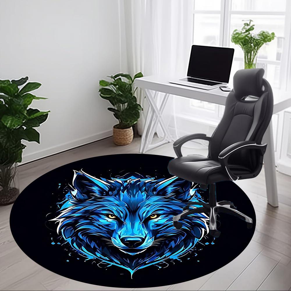 1pc Wolf Head Chair Carpet for Office, Round Non-Slip Durable Large Size Office Carpet, Suitable for Office, Beautiful Decoration