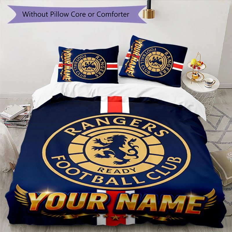 3pcs Glasgow Rangers Cover Set - Personalized Name, HD Printed Bedding with 1 Cover and 2 Pillowcases - Perfect for Home Decor, Easy Care