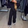 Женский комплект худи и спортивных штанов с круглым вырезом и стразами, осень/зима 2024