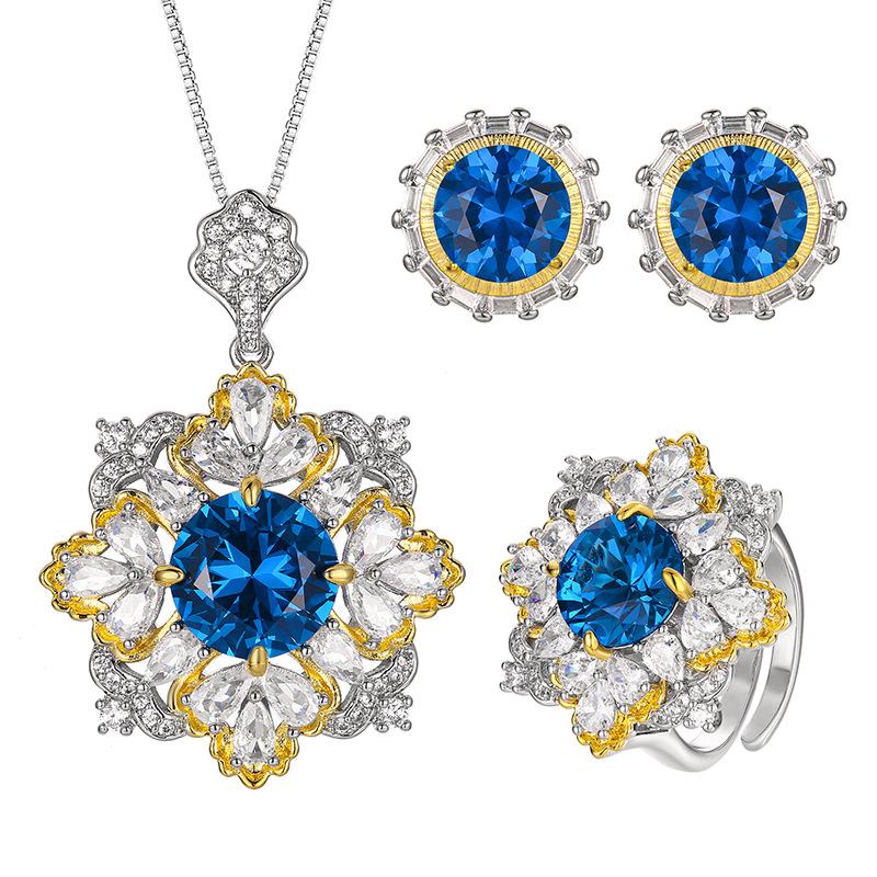 Ювелирные изделия Медное основание Позолоченное Имитация Синей шпинели Васильковый Светлая роскошь Костюм Женский 12-10М