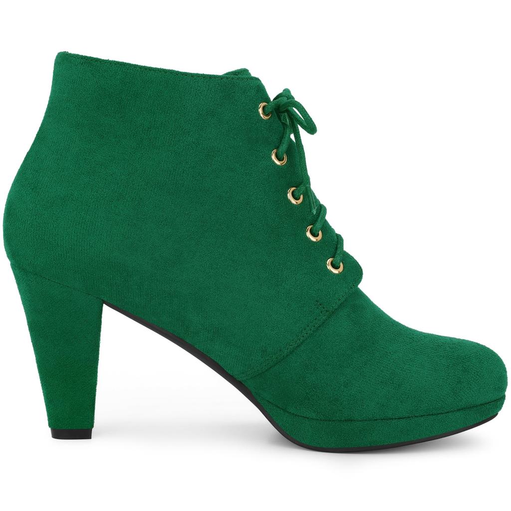 Allegra K Women's Lace-Up Platform Block Heel Ankle Boots, Green, Size 25.0cm, Party/Halloween Gift