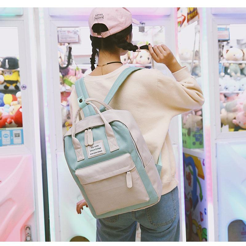 Canvas Patchwork Harajuku Cute School Bag Teenage Girls Female Students Travel Backpacks Mochila Bag