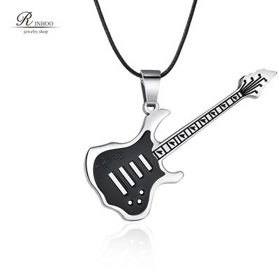 Rinhoo Trendy Leather Chain Guitar Collar For Men Punk Rock Music Jewelry Gift Stainless Steel Collar Cushion