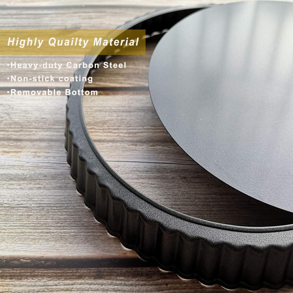11 Inch 9 Inch Round Tart Pans 4 Inch Mini Tart Pans with Removable Bottom. Quiche Pan with Non-Stick Coating, Rugged Carbon Steel.Set of 4