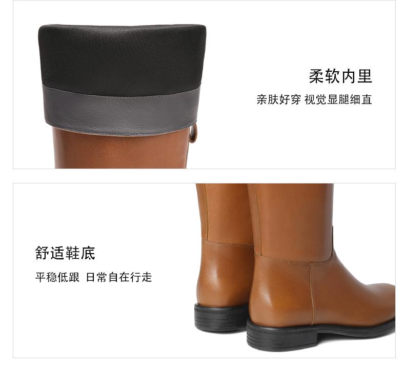 Belle Fashion Buckle Knight Boots Women's 2025 Winter New Texture Genuine Leather Comfortable Square Heel High Boots
