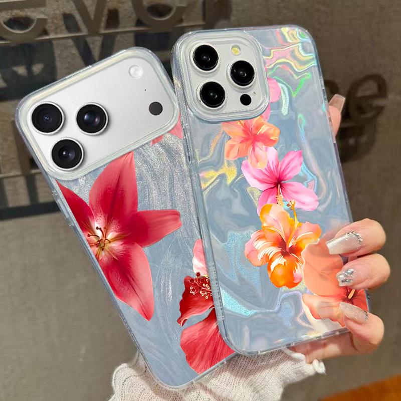 Slim Red Lily Flower Pattern Phone Case For iPhone 17 Air 16e 16 15 14 Pro Max 13 17 Pro Max Shockproof TPU Hybrid Hard PC Phone Cover