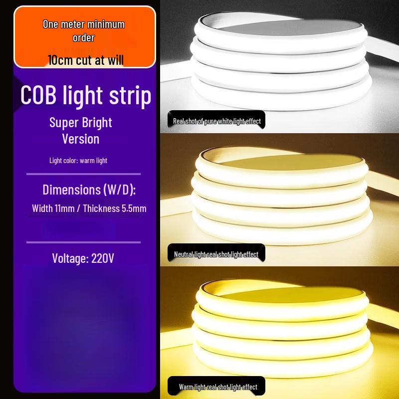 Светодиодная лента Gang Yu 220V COB, самоклеящаяся и водонепроницаемая