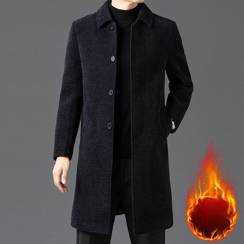 New Winter Chenille Coat for Young and Middle-aged Men, Long Velvet, Thickened Lapel, Woolen Warm Coat, Trendy