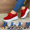 Women's Suede Round-Toe Lace-Up Casual Sneakers with Thick Soles