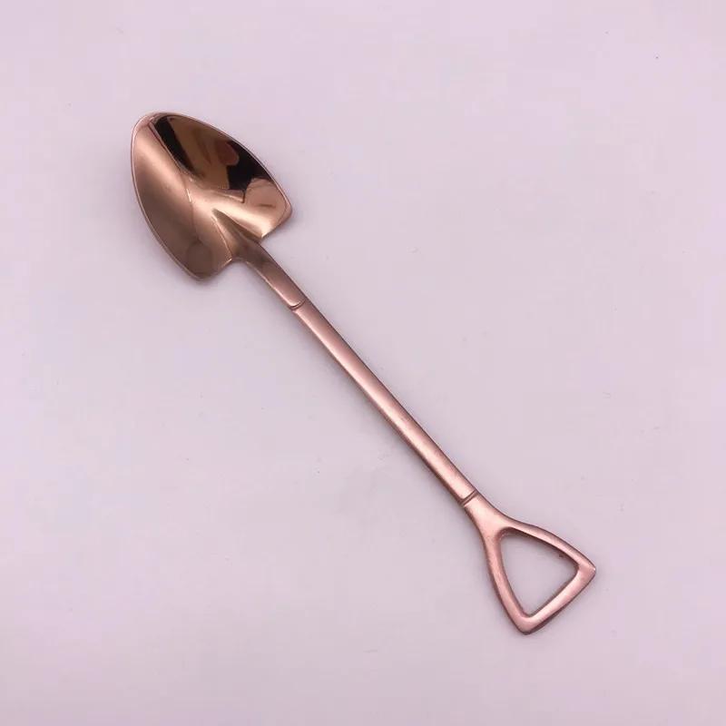 1PCS Creative Shovel Shape Dessert Spoon Stainless Steel Coffee Stirring Spoon Shovel Fork Fruit Fork Home Kitchen Tableware