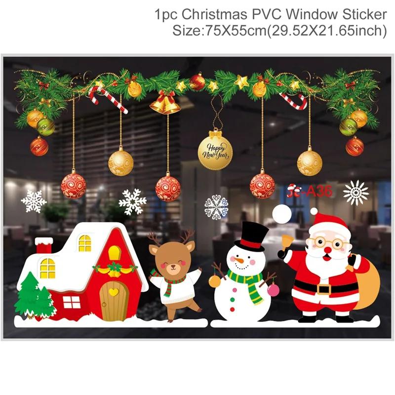 2-Piece Merry Christmas Window Sticker Ornaments Set, Xmas Navidad Natal Decor for Home, Cristmas Gifts for New Year 2026 2027