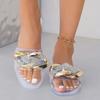 Летние и осенние модные новые однотонные пикантные удобные повседневные сандалии с круглым носком на плоской подошве и кристаллами, женские тапочки