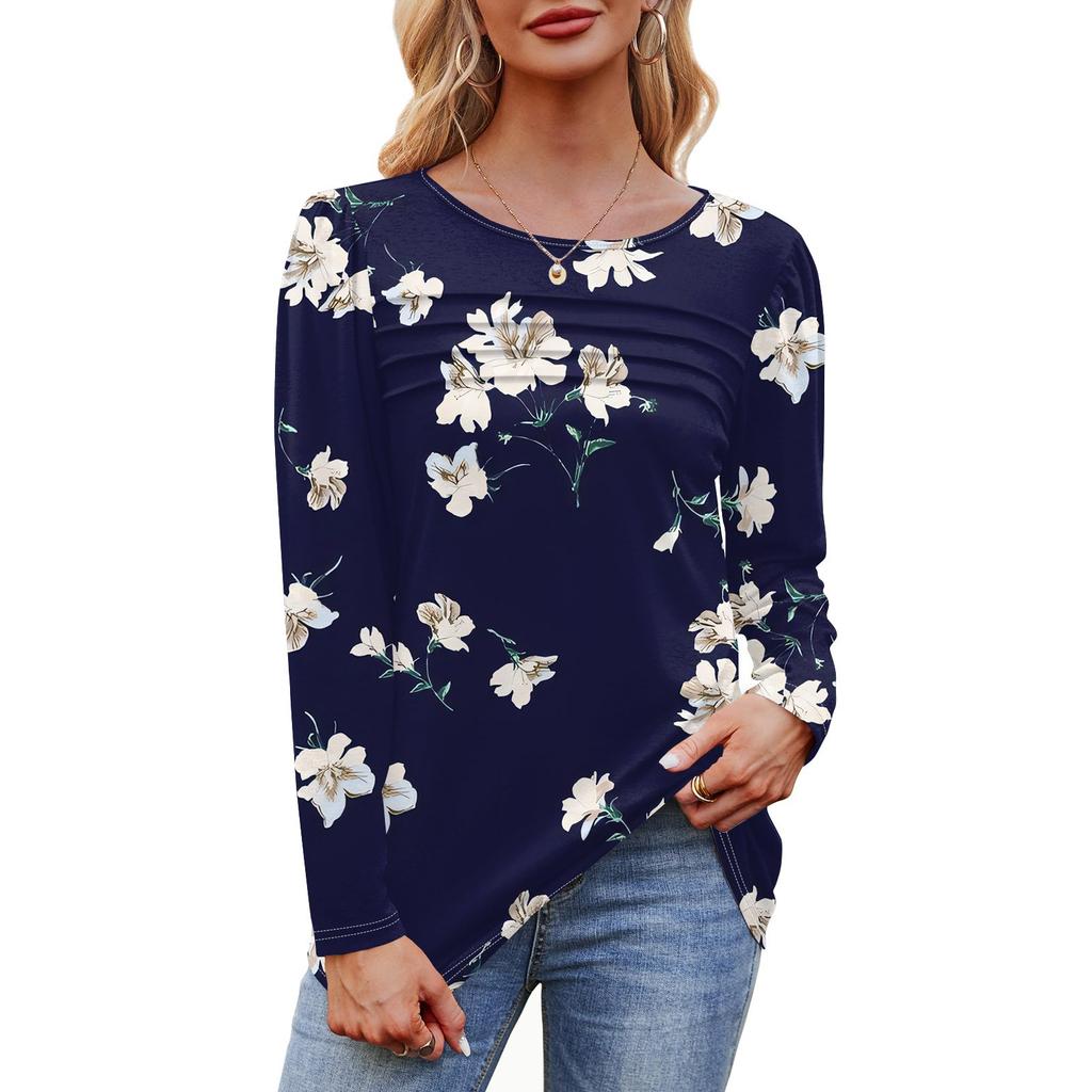 Женский свободный повседневный топ с круглым вырезом и длинными рукавами, модный топ