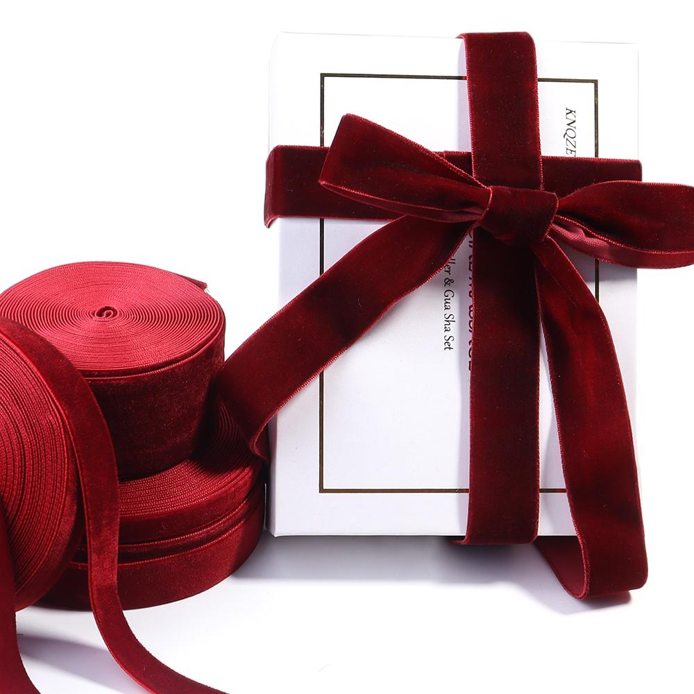 5-10yards/roll Velvet Ribbon Wine Red Color Single Face Flocking Ribbon For DIY Christmas Party Gift Bouquet Wrapping Decoration