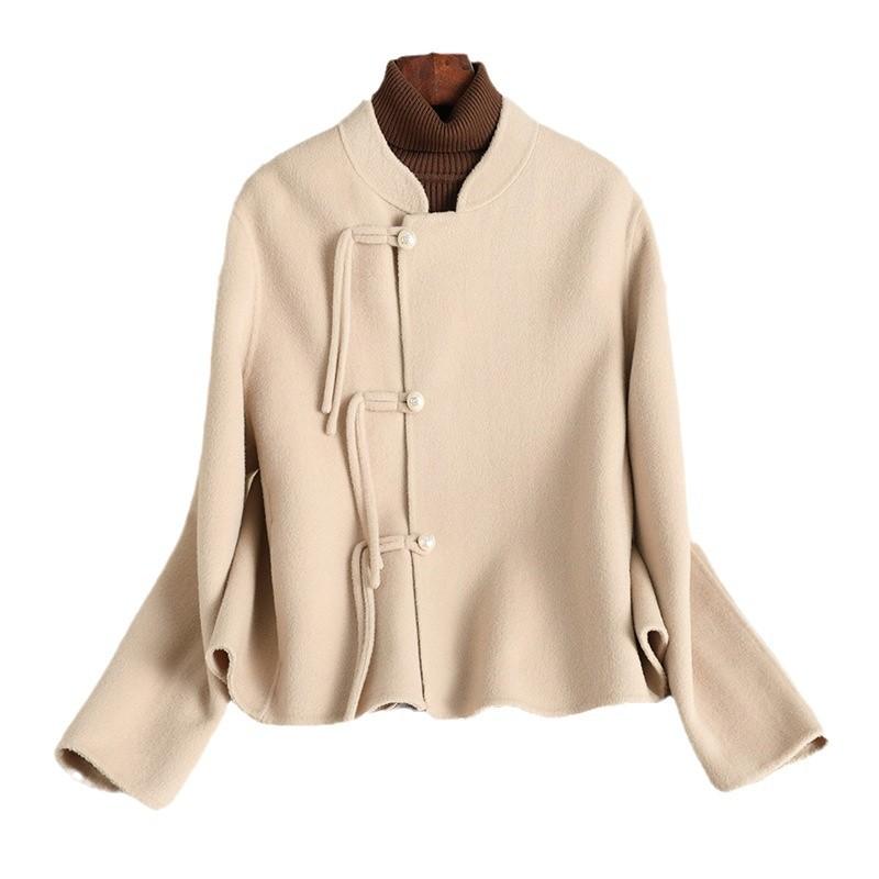 Осенне-зимнее новое двухстороннее шерстяное пальто женское высокого класса новое китайское короткое маленькое шерстяное пальто в национальном стиле