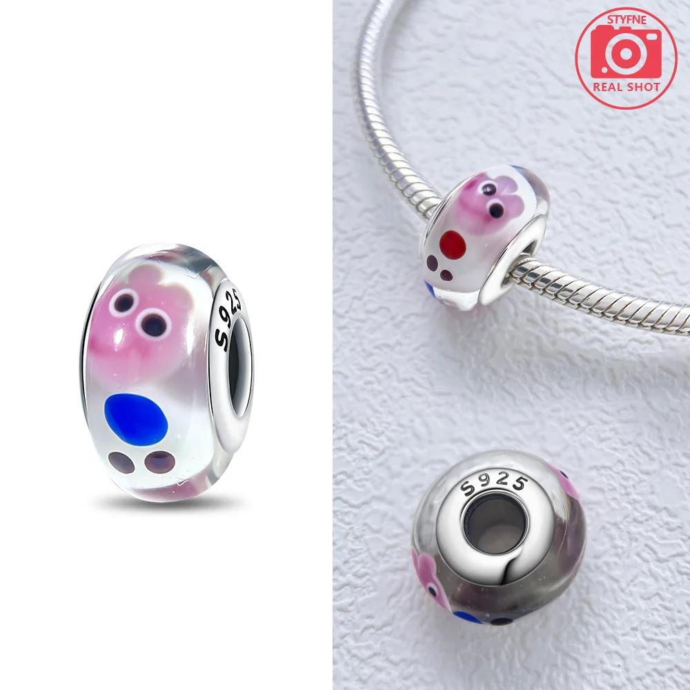 925 Silver Bracelet Women DIY Gift Murano Jewelry with Flower Blue Star Green Turtle Glass Beads