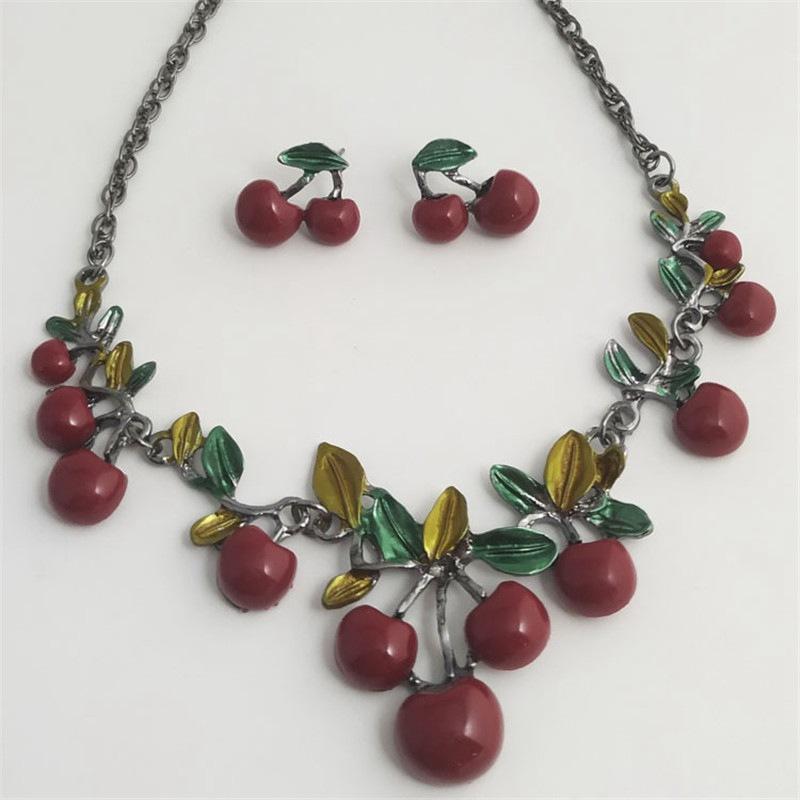 Ожерелья для женщин Серьги Украшения Подвески Ожерелье Набор «Вишня» Ожерелье и серьги