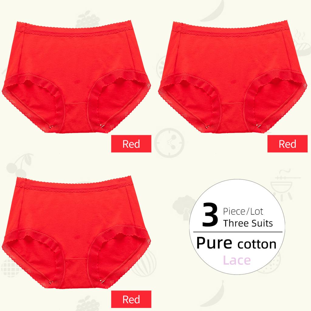 3Pieces/Lot Plus Size Comfortable Pure Cotton Women's Panties Lace Edge Cotton Crotch Panties Underwear Briefs